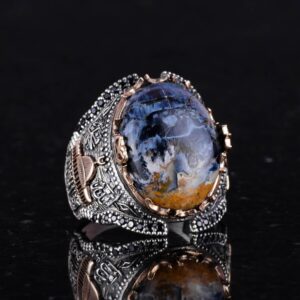 Doğal Pietersite Taş Yüzük, 925 Ayar Gümüş Yüzük Erkekler İçin, Camii Yüzük - Görsel 5