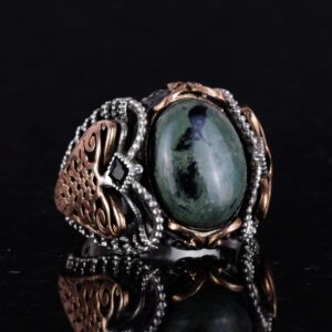 925 Ayar Katı Gümüş Erkek Yüzük, El Yapımı Doğal Yeşil Göz Taşı Yüzük, Doğal Vigor Tasarımı - Görsel 4