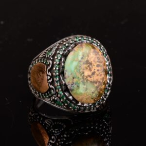 Gerçek Doğal Arizona Turkuaz Taş Yüzük, Minimalist Yüzük, 925 Ayar Gümüş Erkek Yüzük (Model-5) - Görsel 4