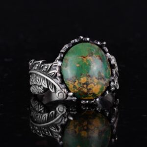 Gerçek Doğal Arizona Turkuaz Taş Yüzük, 925 Ayar Gümüş Yüzük, Minimalist El Yapımı Yüzük (Model-13) - Görsel 5