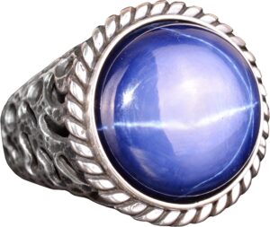 Gerçek Doğal Star Safir Taşlı Yüzük, 925 Ayar Gümüş Yüzük Erkekler İçin - Görsel 4