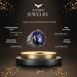 925 Ayar Gümüş Yüzükler Premium Yapay Taşlarla (Sapphire Yapay Taş Yüzüğü) - Görsel 6