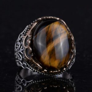 Doğal Taş El Yapımı Yüzük - 925 Ayar Gümüş El Yapımı Yüzük - Şık Yüzük (Kaplan Gözü) - Görsel 6