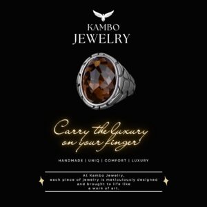 Erkekler İçin Lüks 925 Ayar Gümüş Yapay Taş Yüzükler - Çeşitli Koleksiyon (Dumanlı Kuvars Yapay Taş) - Görsel 6