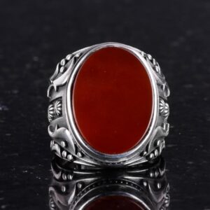 El Yapımı Kırmızı Akik Taş Yüzük - 925 Ayar Gümüş Erkek Takısı - Görsel 5
