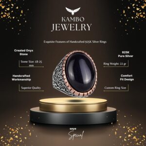 Oluşturulmuş Taş Yüzük, 925 Ayar Gümüş Erkek Yüzüğü, Büyük Yüzük (Oniks Oluşturulmuş Taş) - Görsel 2