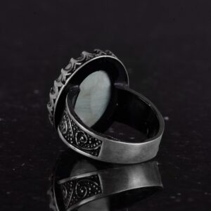 Doğal Turkuaz Erkek Yüzük - El Yapımı 925 Ayar Gümüş Takı - Görsel 6