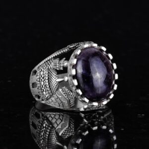 925 Ayar Katı Gümüş Erkek Yüzük, Taşlı Erkek Yüzük (Mavi Safir) - Görsel 5