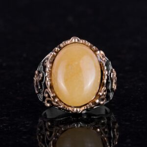 925 Ayar Katı Gümüş Erkek Yüzük, Sarı Akik Taşı Yüzük - El Yapımı Tasarım - Görsel 5