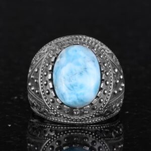 Gerçek Doğal Taş Yüzük, 925 Ayar Katı Gümüş Erkek Yüzüğü (Larimar) - Görsel 4