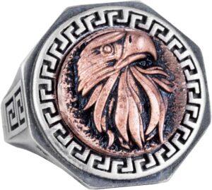 925 Ayar Gümüş Yüzük - Yunan Anahtarı Desenli Erkek Yüzüğü - El Yapımı Yüzük (Kartal) - Görsel 1