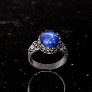 Gerçek Doğal Yıldız Safir Taşlı Yüzük, 925 Ayar Gümüş Yüzük Erkekler İçin, Mavi Taş Yüzük - Görsel 3