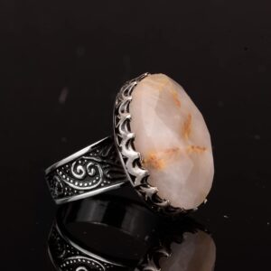 Gerçek Doğal Rutilit Kuvars Taşlı Yüzük, Büyük Yüzük, Erkek Yüzüğü, Gümüş Yüzük Erkekler İçin - Görsel 4