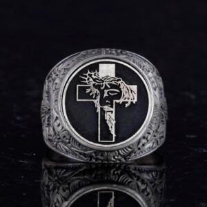 Haç Yüzük - Erkek 925 Ayar Gümüş Hristiyan Yüzüğü - İsa Yüzüğü - Görsel 4