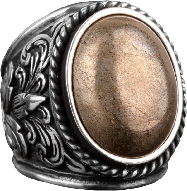 Erkekler için Zarif Taş Koleksiyonu: 925 Ayar Gümüş Büyük Yüzükler - Doğal Taş Seçimi (Pirita)