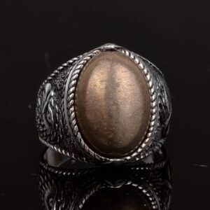 Gerçek Doğal Pirit Taşlı Yüzük, Kartal Yüzüğü, 925 Ayar Gümüş Erkek Yüzüğü - Görsel 5