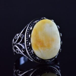 El Yapımı Ham Amber Yüzük, 925 Ayar Gümüş Erkek Yüzüğü, Doğal Şifa Taşı - Görsel 5