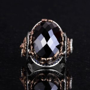 925 Ayar Gümüş Erkek Yüzük, El Yapımı Aslan Başı Erkek Yüzük, Zarif El Yapımı Gümüş Yüzük (Oluşturulmuş Obsidiyen) - Görsel 3