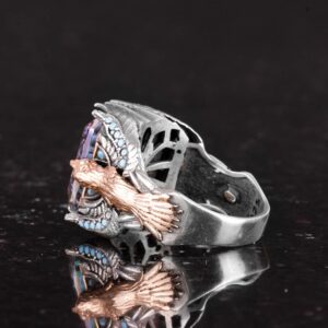 Erkekler için El Yapımı 925 Ayar Gümüş Eagle Yüzük, Oluşturulmuş Mystic Topaz ile - Güç ve Özgürlüğün Sembolü - Görsel 7