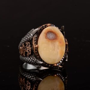 Gerçek Doğal Kehribar Taşlı Yüzük, Şahin Pençesi Yüzüğü, 925 Ayar Gümüş Yüzük Erkekler İçin - Görsel 5