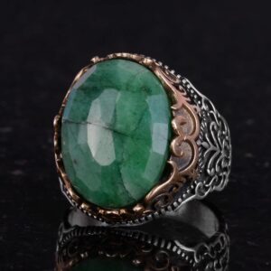 Gerçek Doğal Taş El Yapımı Yüzük - 925 Ayar Gümüş El Yapımı Yüzük - Şık Yüzük (Zümrüt) - Görsel 6
