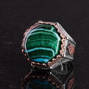 Gerçek Doğal Taş Yüzük - Sekizgen Tasarım - El Yapımı 925 Ayar Gümüş Takı (Krisokolla) - Görsel 6