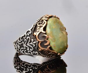 Gerçek Doğal Arizona Turkuaz Taşı Yüzük, 10.00 Karat Doğum Taşı Yüzüğü erkekler için, 925 Ayar Gümüş - Görsel 4