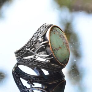 Gerçek Doğal Taş Erkek Yüzük, Kılıç Yüzüğü, 925 Ayar Gümüş Erkek Yüzük (Turkuaz) - Görsel 3