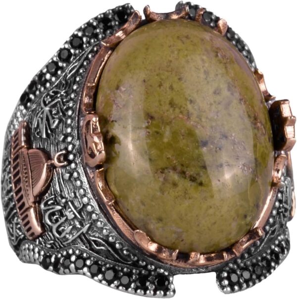 Doğal Unakite Taşlı Yüzük, 925 Ayar Saf Gümüş Erkek Yüzüğü, El Yapımı Tasarım