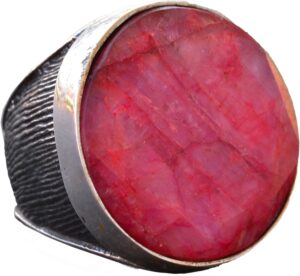 Gerçek Yakut Yüzük, Ham Taş, Sterlin Gümüş Yüzük, Sterlin Gümüş Erkek Yüzüğü - Görsel 1