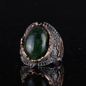 Mescidi Aksa desenli, Cabochon Zümrüt Taşlı Yüzük, 925 Ayar Saf Gümüş Erkek Yüzüğü - Görsel 5