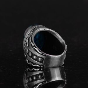 Gümüş Erkek Yüzük, Doğal Azurit Taşlı Yüzük, 925K Katı Sterlin Gümüş Yüzük, İçgörü ve Netlik Tasarımı - Görsel 7