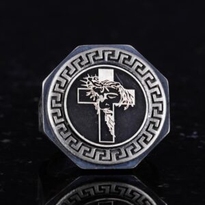 925 Ayar Gümüş Yüzük - Yunan Anahtar Deseni Erkek Yüzüğü - El Yapımı Yüzük - Görsel 4