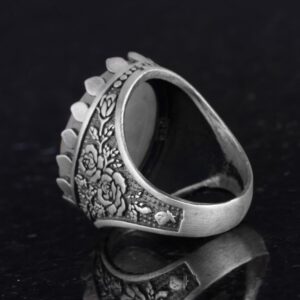 Gerçek Doğal Taş Yüzük - Gül Desenli Yüzük - 925 Ayar Gümüş Yüzük - El Yapımı Büyük Yüzük (Altınlı Rutilli Kuvars) - Görsel 7