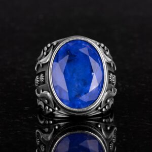 925 Ayar Gümüş Yüzük, Tasarım Gümüş Erkek Yüzüğü (Lacivert Paraiba Yapay Taş) - Görsel 4