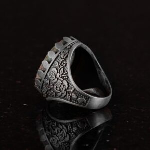 925 Ayar Gümüş Yüzük, Doğal Arizona Turkuaz Taşlı Yüzük - Görsel 7