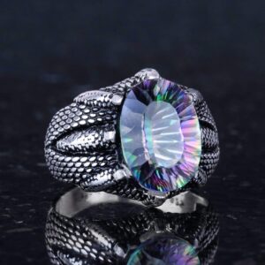 Sterling Gümüş Pençe Yüzük Gerçek Doğal Mystic Topaz Taşı ile - Yay Burcu için El Yapımı Yüzük Spiritüel Farkındalık ve Denge - Görsel 4