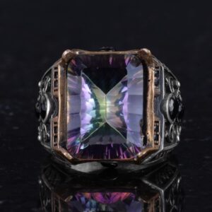 925 Ayar Gümüş Yüzük - Erkekler İçin Oluşturulmuş Taş Yüzük - El Yapımı Yüzük (Oluşturulmuş mistik topaz) - Görsel 4