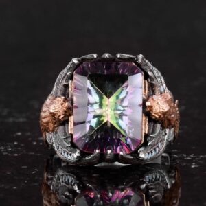 Erkekler için El Yapımı 925 Ayar Gümüş Eagle Yüzük, Oluşturulmuş Mystic Topaz ile - Güç ve Özgürlüğün Sembolü - Görsel 4