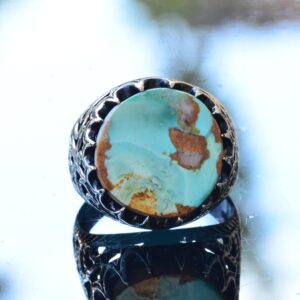 Doğal Turkuaz Taş Yüzük, Sanatsal Tasarım - 925 Ayar Gümüş Erkek Yüzüğü, El Yapımı Şıklık - Görsel 5