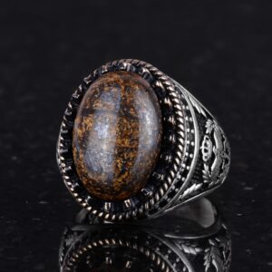 Gerçek Doğal Taş Yüzük - El Yapımı Kartal Yüzüğü - 925 Ayar Gümüş Yüzük (Bronzit) - Görsel 6