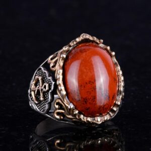 Yelkenli Çapa Gümüş Yüzük, Doğal Taş Yüzük Erkekler İçin, 925 Ayar Gümüş Yüzük, (Kırmızı Kan Taşı) - Görsel 5