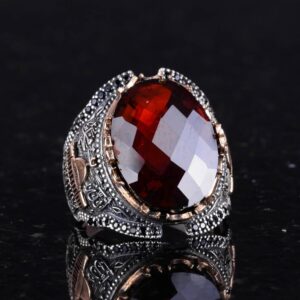 Cam Gümüş Yüzük, Garnet Üretilmiş Taş Yüzük, 925K Sterlin Gümüş Yüzük Erkekler İçin, Farklı ve Çeşitli Koleksiyon - Görsel 3