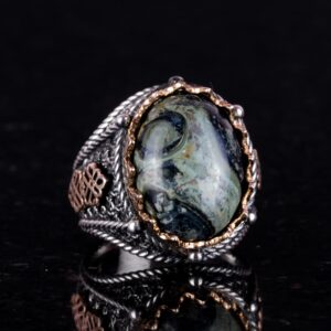 Doğal Yeşil Göz Taşı Yüzük, 925 Ayar Katı Gümüş Erkek Yüzüğü - Görsel 4