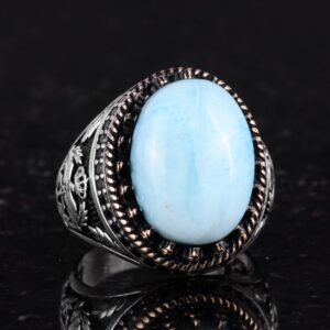 Gerçek Doğal Taş Yüzük - El Yapımı Şahin Yüzük - 925 Ayar Gümüş Yüzük (Larimar) - Görsel 5