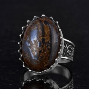 Gerçek Doğal Taş Yüzük - 925 Ayar Gümüş Büyük Yüzük - El Yapımı Yüzük (Bronzit) - Görsel 6