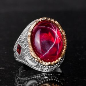 Gerçek Doğal Taş Yüzük - El Yapımı 925 Ayar Gümüş Yüzük - El Yapımı Yüzük (Yıldız Yakutu) - Görsel 5