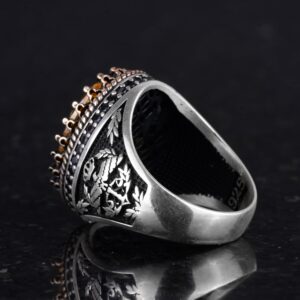 925 Ayar Gümüş Yüzük, Yapay Taş Yüzük, Kartal Sembol Yüzüğü, El Yapımı Yüzük (Yapay Sitrin) - Görsel 7