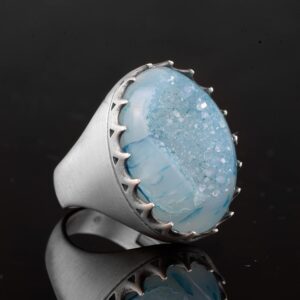 Sterling Gümüş Erkek Yüzük Drusy Kuvars  Aqua, - Parlak Taş Koleksiyonu - Görsel 3