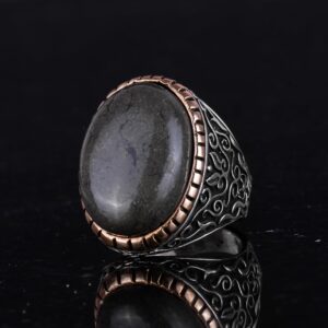 Gerçek Doğal Pirit Taşı Yüzük, 925 Ayar Katı Gümüş Erkek Yüzük, Bereket Manifestasyonu Tasarımı - Görsel 5